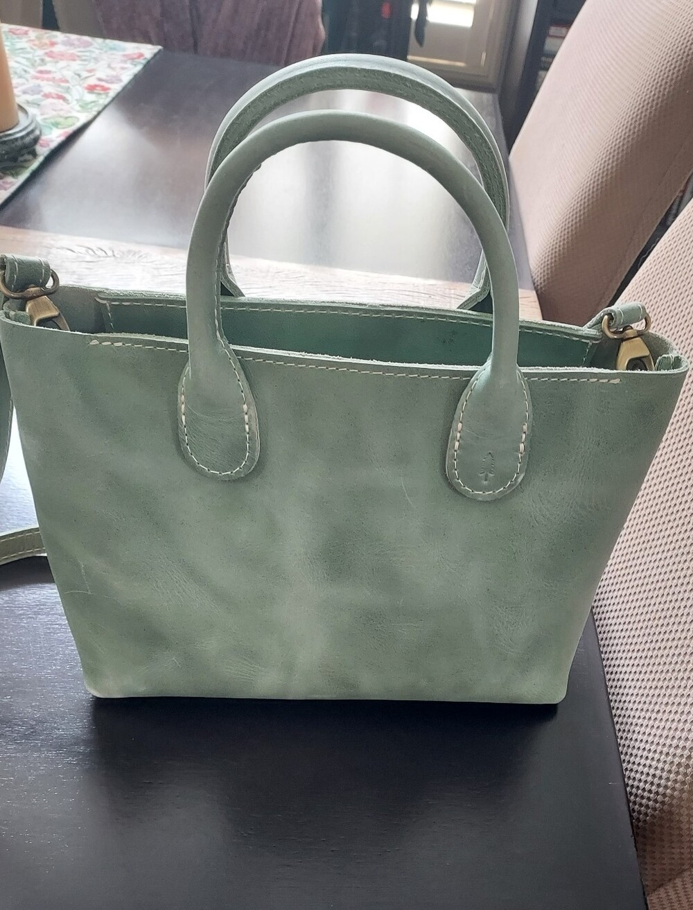 New Never Worn Portland Leather Classic Structured Zippered Tote in Sage Green